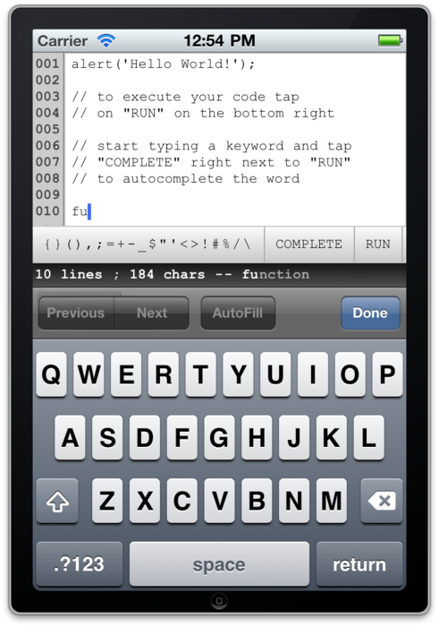 JavaScript IDE For The iPhone