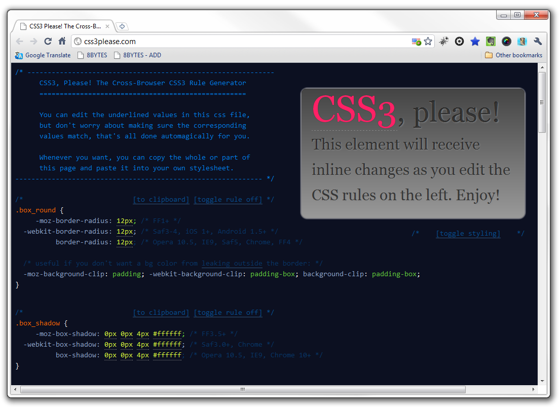Cross-Browser CSS3 Rule Generator