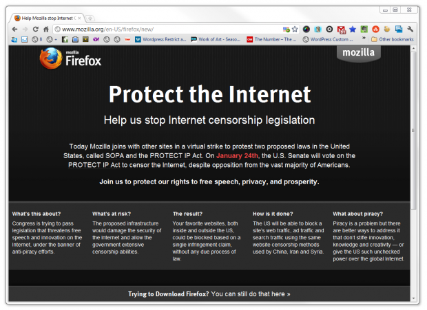 Mozilla Firefox SOPA Page