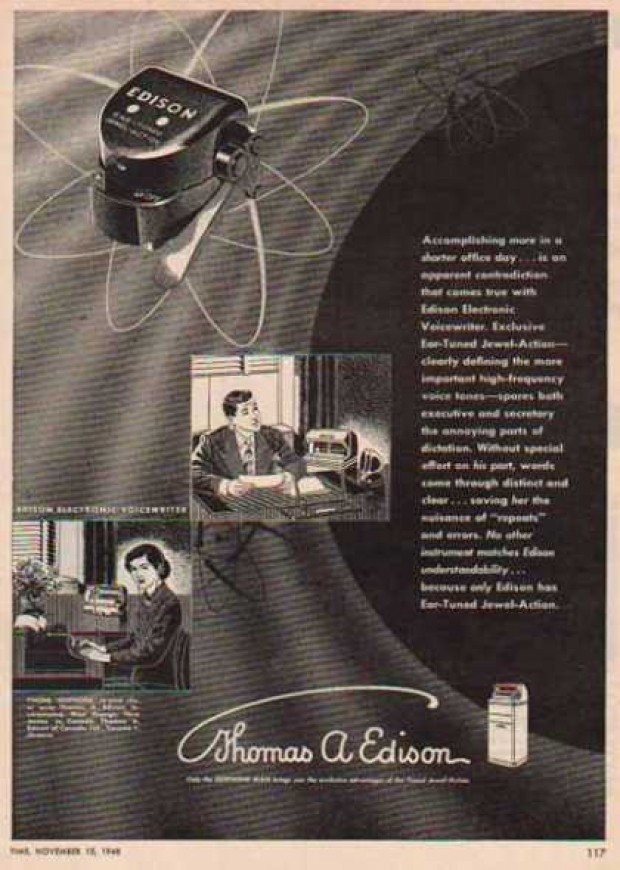 vintage computer ads 1940s thomas edison voicewriter