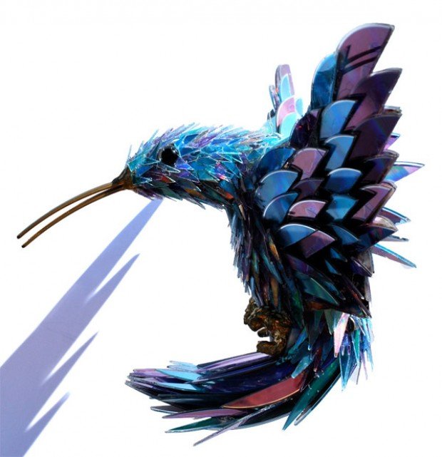 Shattered CD Art Humming Bird