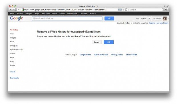 turn off google history