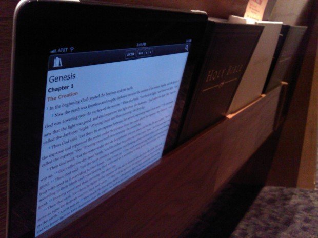 Picture of an iPad in a church pew
