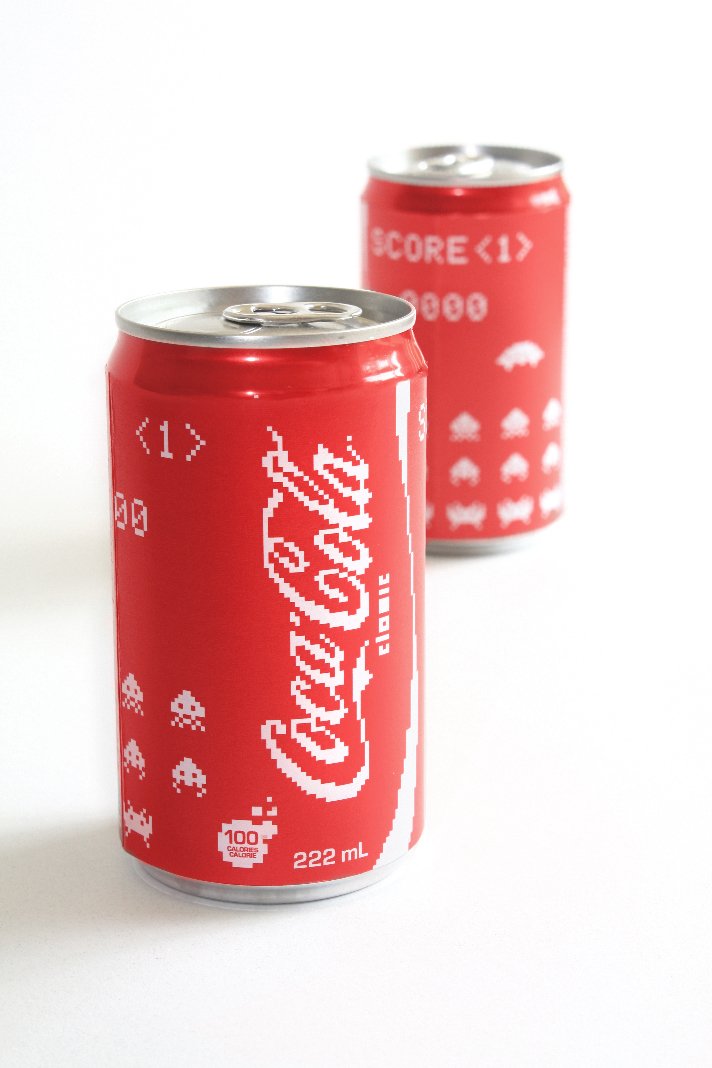 space invaders coke coca-cola cans design retro 8-bit