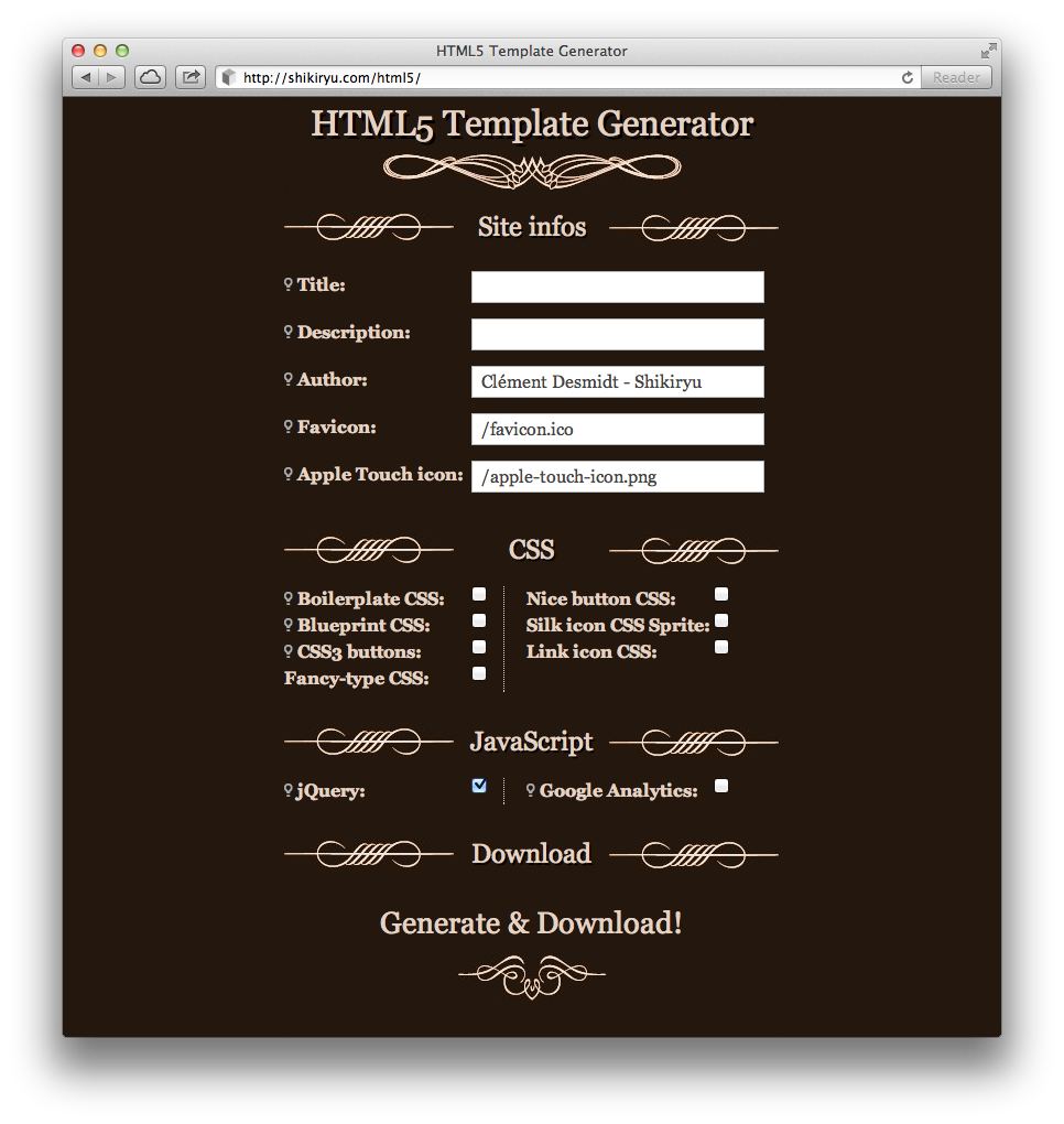 HTML5 Template Generator