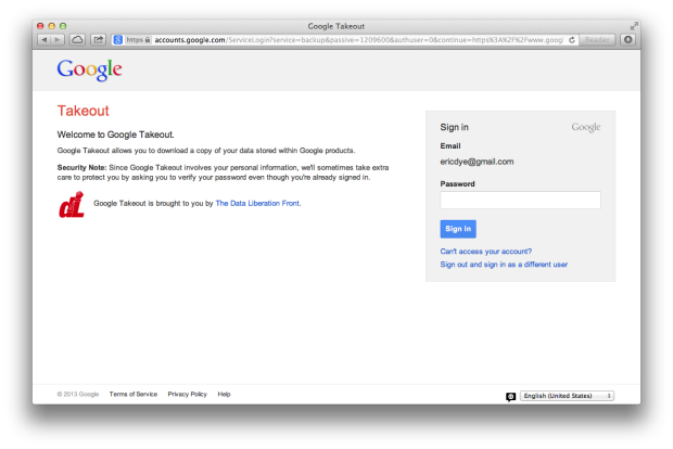 Google Takeout Sign In