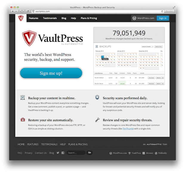 vaultpress wordpress backup