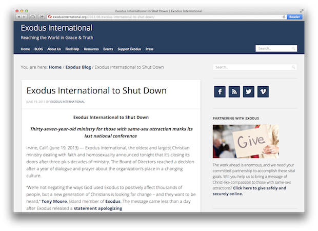 Exodus International Shuts Down or Re-Brands?