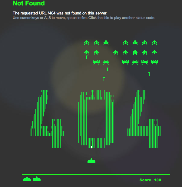 Space Invaders 404 Page Not Found