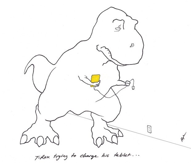 T-Rex Trying to Charge His Tablet