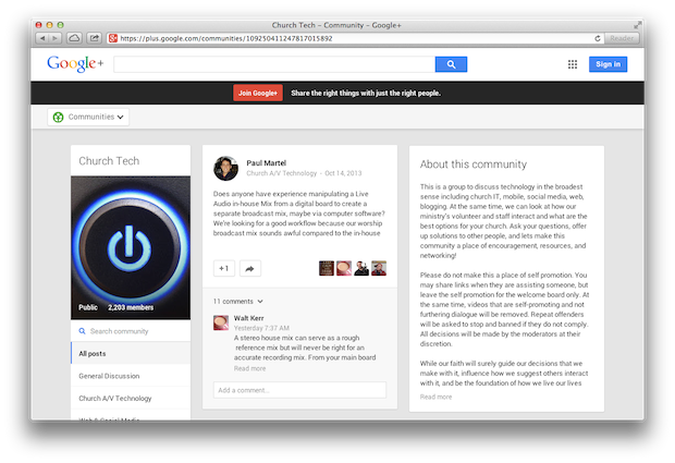 Church Tech Google Pluse Community Screenshot