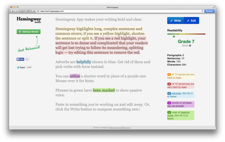 Hemingway App Browser Screen