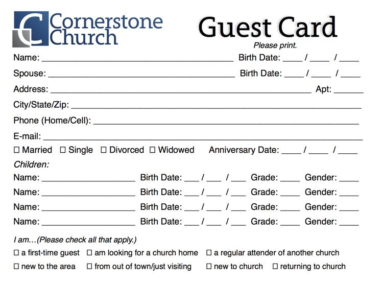 Church Guest Card Template